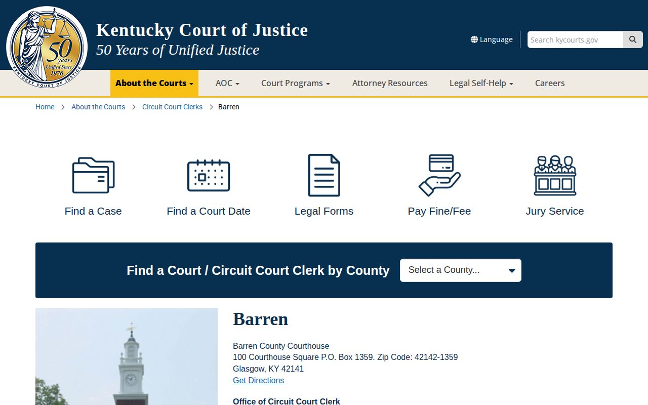 Barren County release record clerk contacts and hours