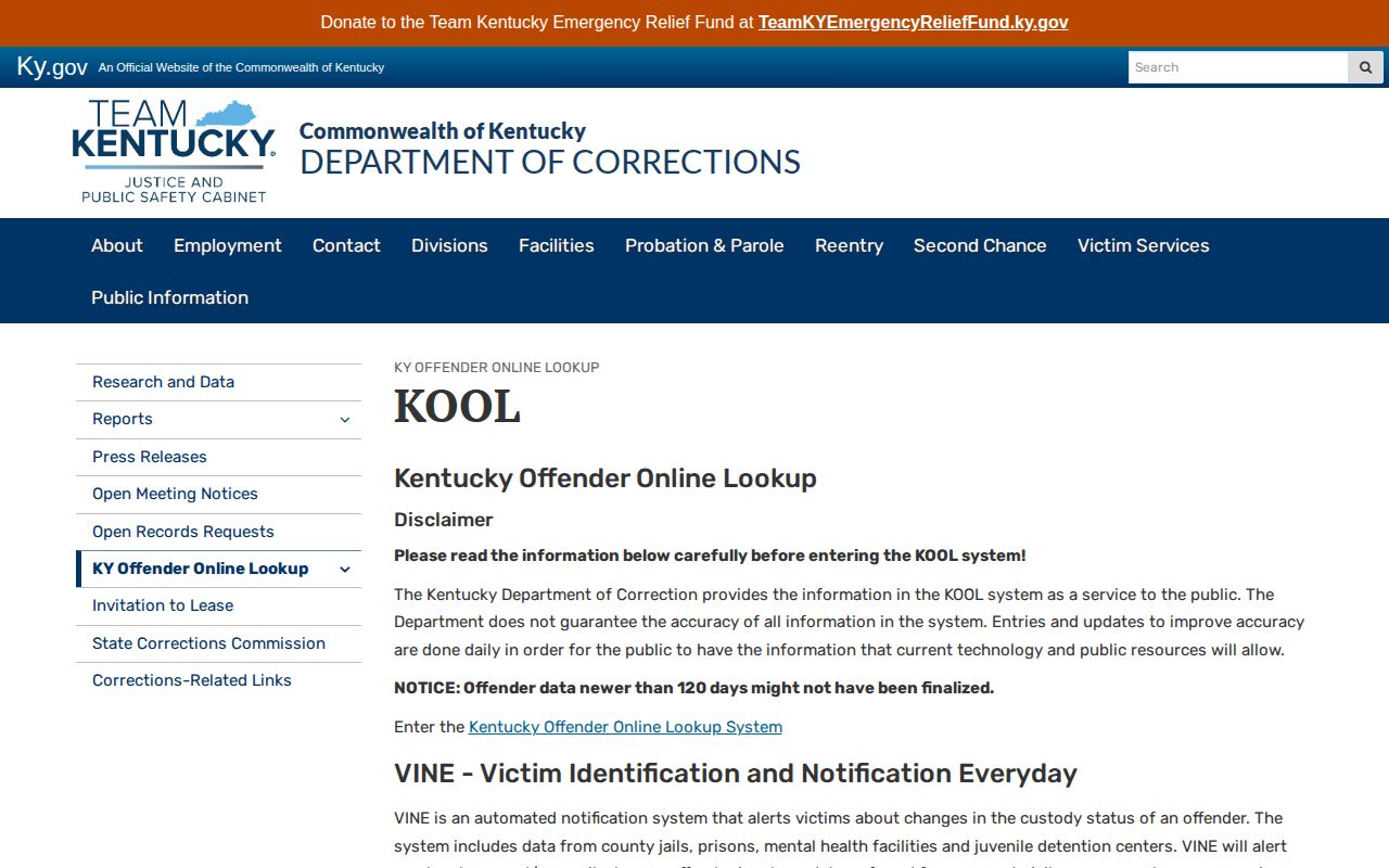 Barren County released inmate KOOL update notice
