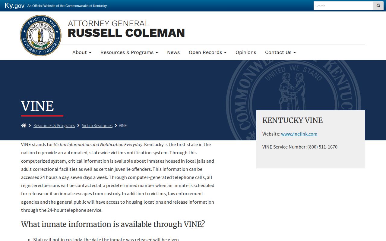 Barren County VINE phone release alert registration details